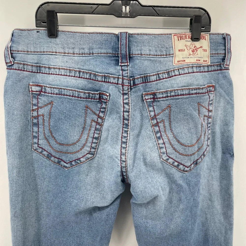 True Religion Ricky Jeans Mens 36 Blue Relaxed Straight Contrast Red Stitching